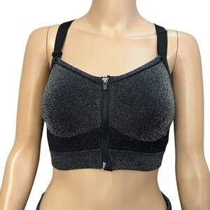 PINK Victoria’s Secret Seamless Air Front Zip Sports Bra Small DD Black Silver